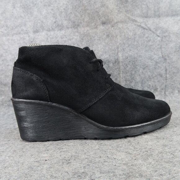 Clarks Shoes Women 7.5 Bootie Wedge Fashion Comfort Leather Classic Chukka Black - Picture 2 of 13